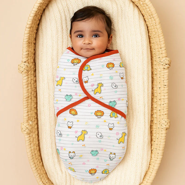 Baby Adjustable White Swaddle Stripes