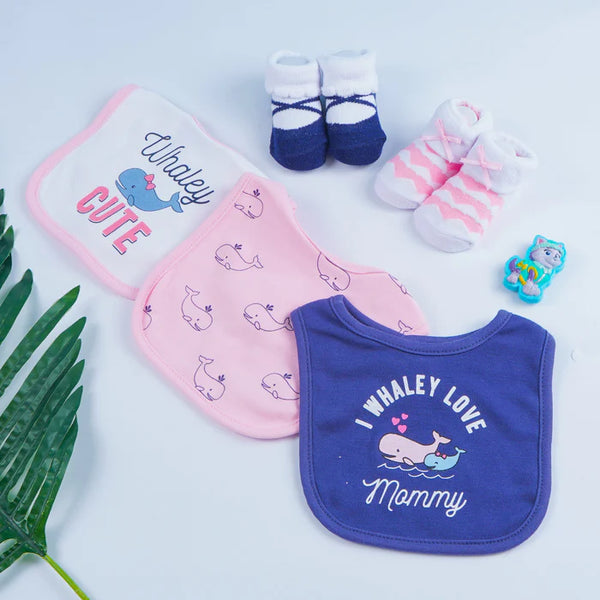 Baby Bibs & Booties 5Pcs Set Mommy Love Blue & Pink
