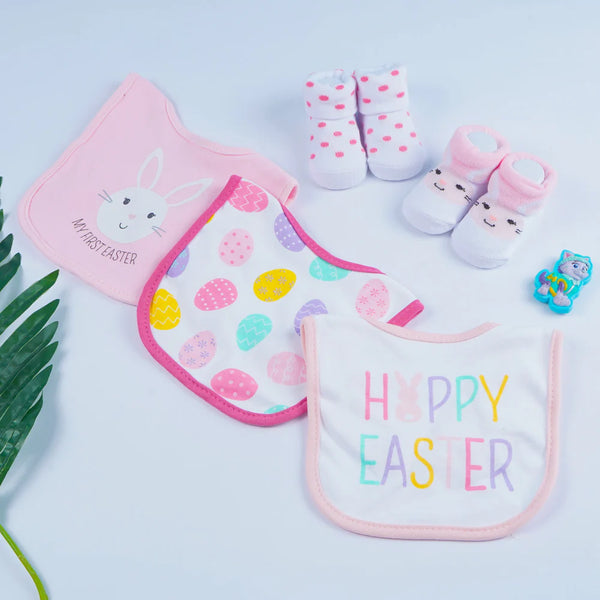 Baby Bibs & Booties 5Pcs Set My First Easter Pink