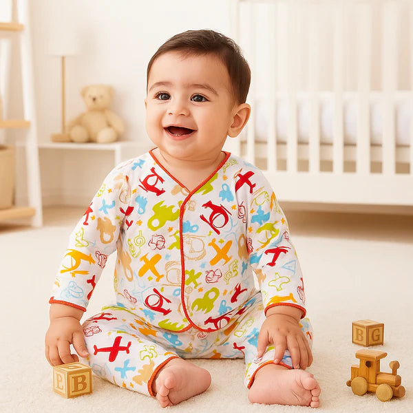 Baby Cotton Sleepsuit Set Airplanes Red