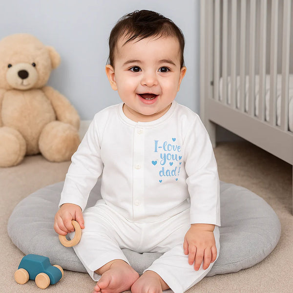 Baby Cotton Sleepsuit Set I Love You Dad Blue