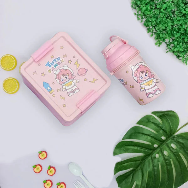 Kids Lunch Box & Water Bottle Set Tutu Family Pink