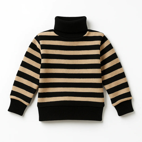 Kids Mock Neck Stripes Beige
