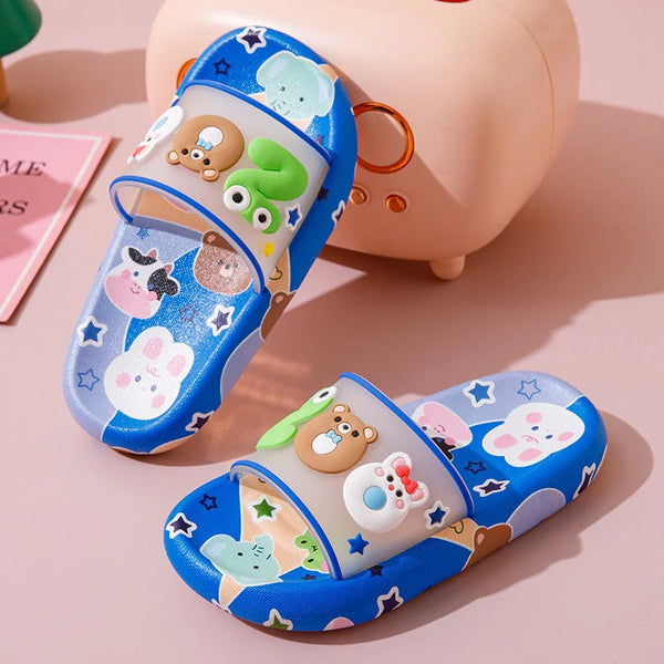 Kids Slippers Animals Blue