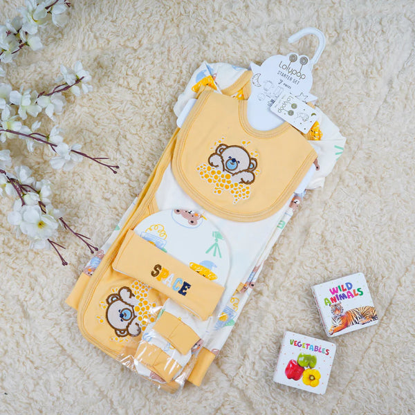 Newborn Baby 7Pcs Fleece Gift Set Bear Yellow